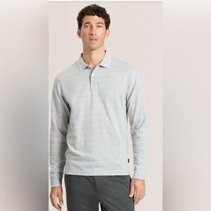 Ted Baker popcorn stripe long sleeve heather Light grey Gray Polo Shirt top NWT